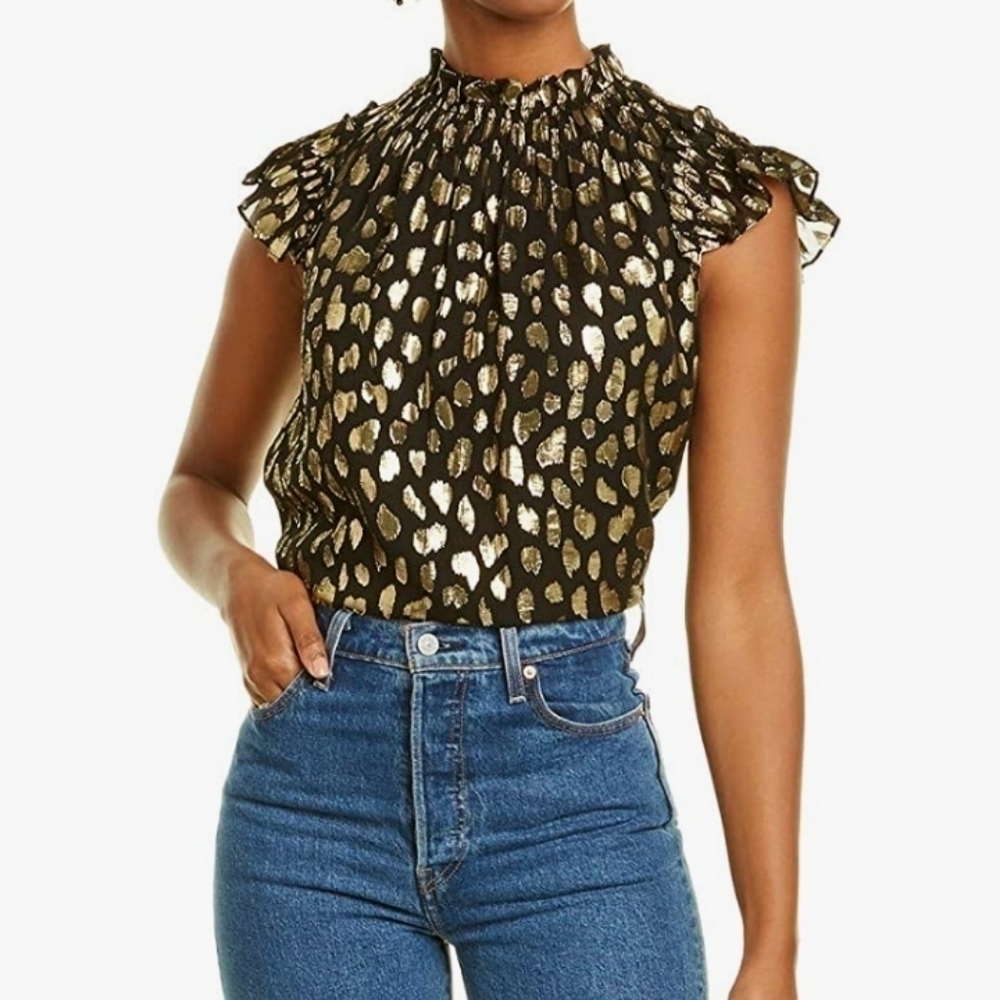 Rebecca Taylor Leopard Silk Blend Top